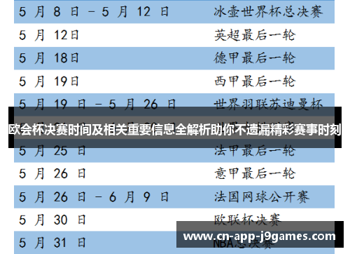 欧会杯决赛时间及相关重要信息全解析助你不遗漏精彩赛事时刻